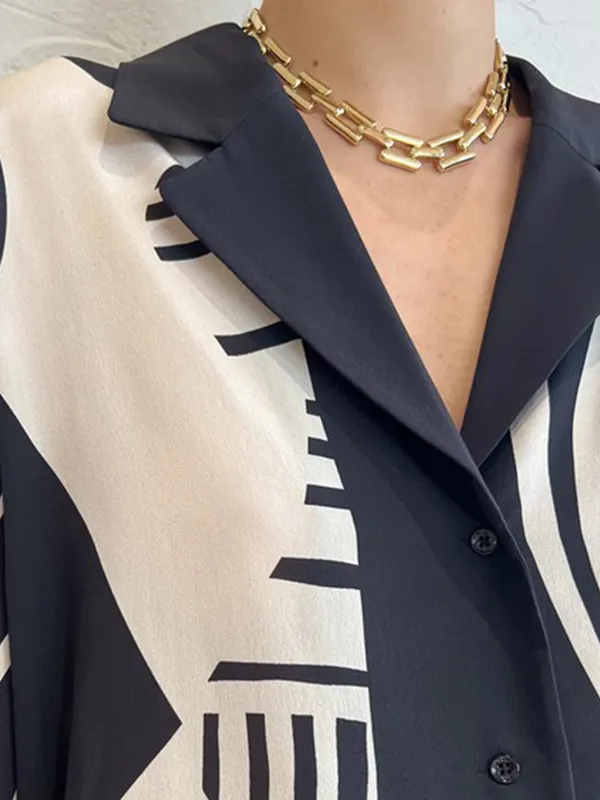 Loose Contrast Color Pockets Striped Blouses&Shirts Tops