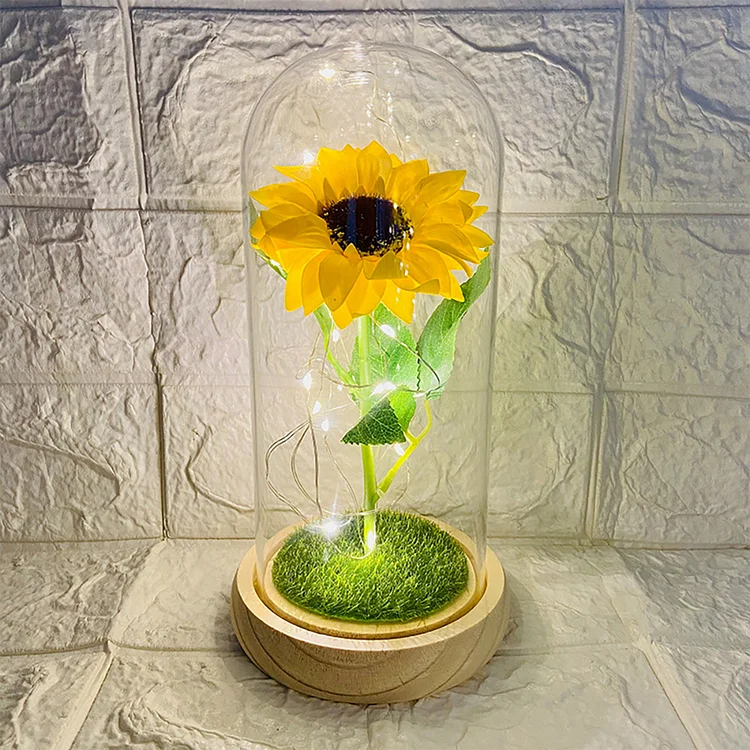 Wooden/Black Base Acrylic Lampshade Sunflower Preserved Flower