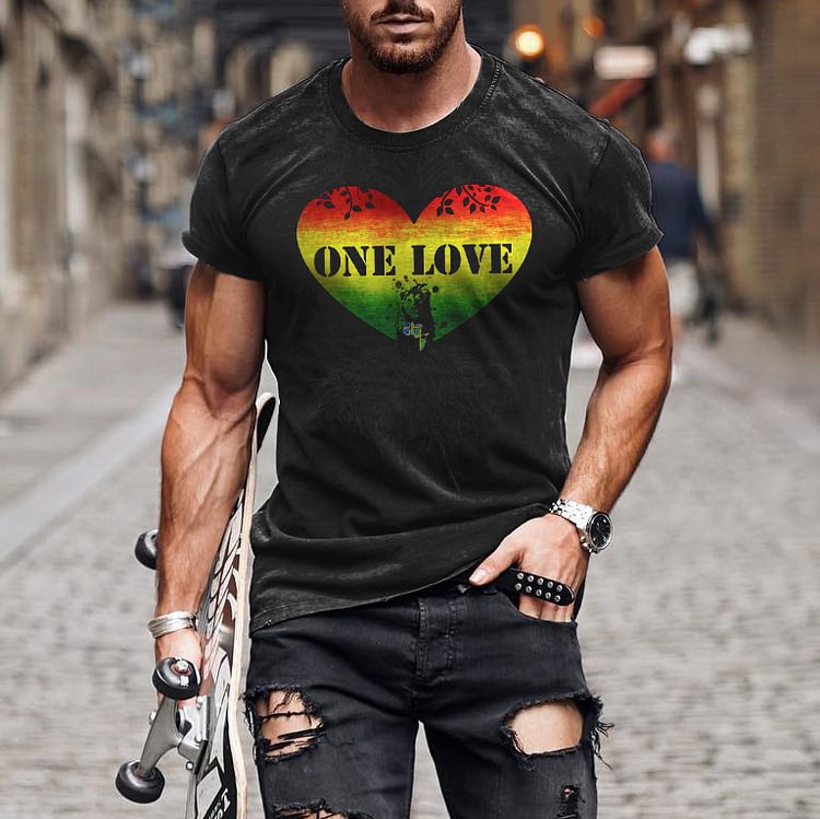 Men's Colorblock Heart Short Sleeve T-Shirt
