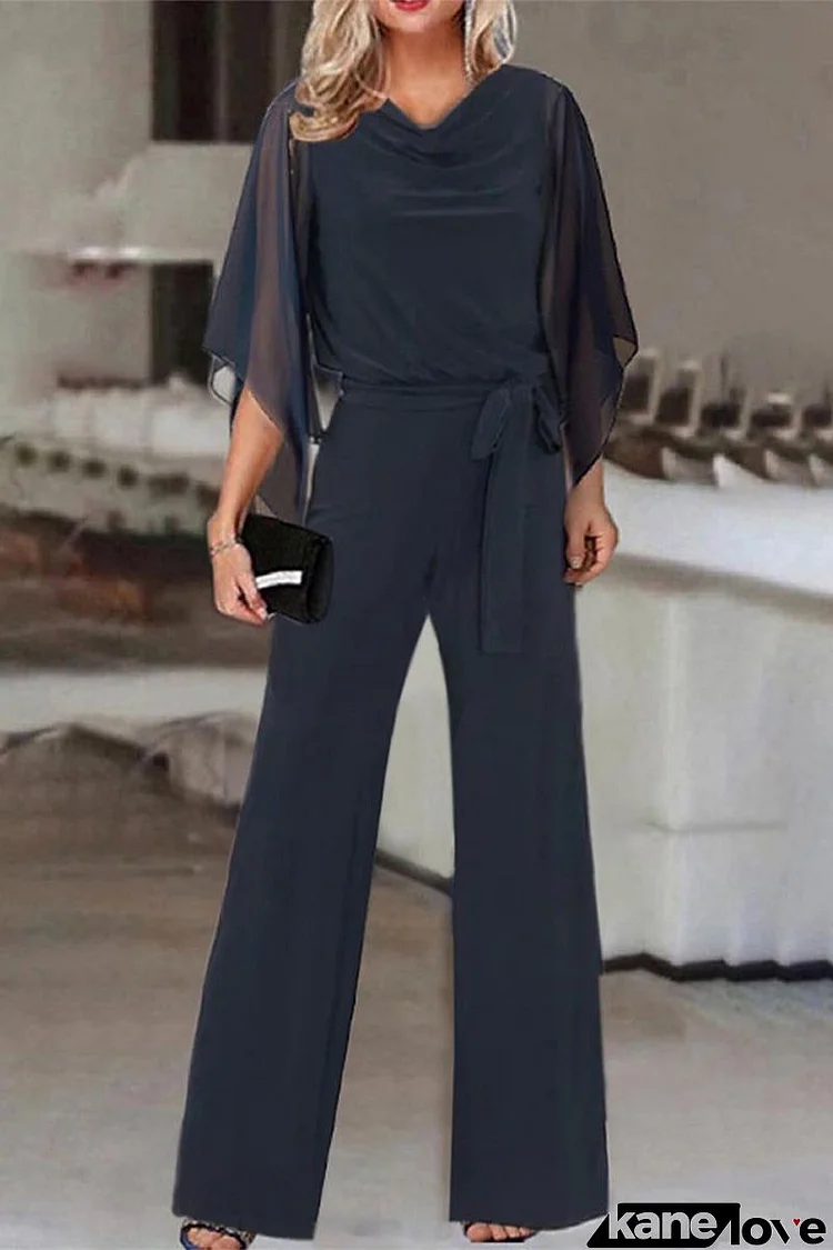 Casual Solid Bandage Asymmetrical Collar Straight Jumpsuits