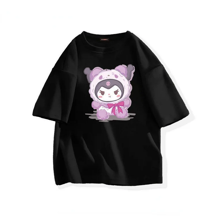 Kawaii Sanrio Kuromi Cute Anime Cartoon Loose T-shirt