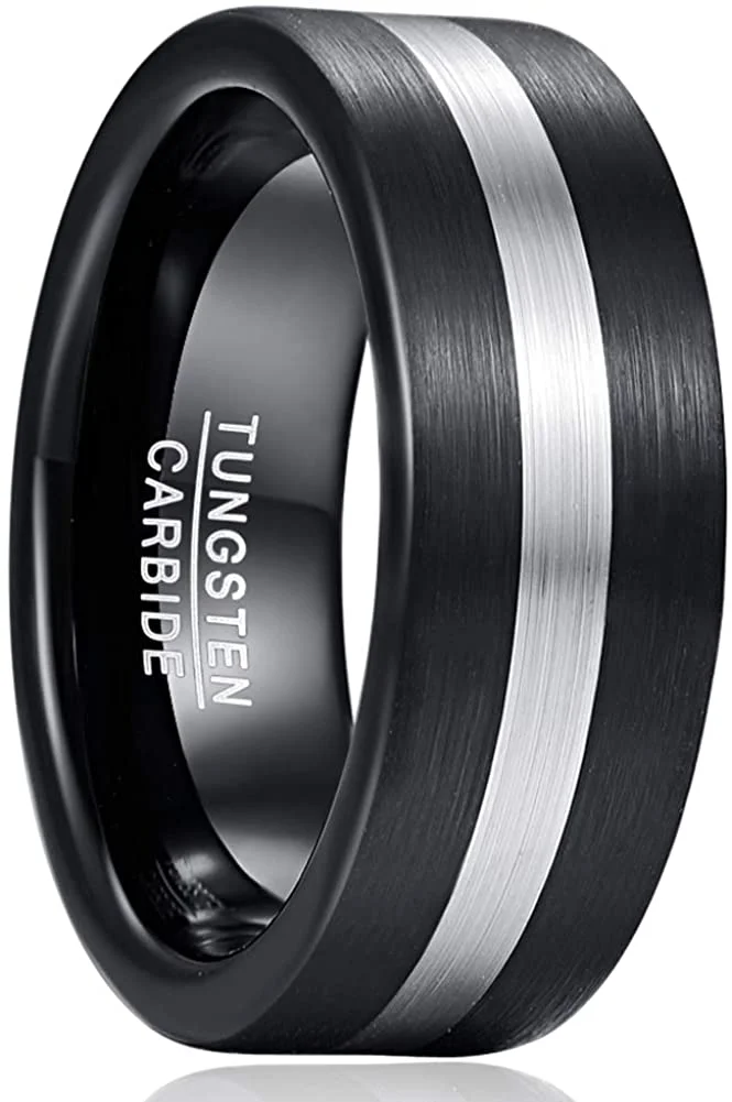 6MM 8MM Mens Womens Tungsten Carbide Rings Silver and Double Black Brushed Finish Carbon Fiber Couple Wedding Bands Custom