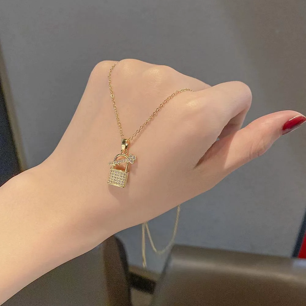 Lock and key zirconia gold plated necklace