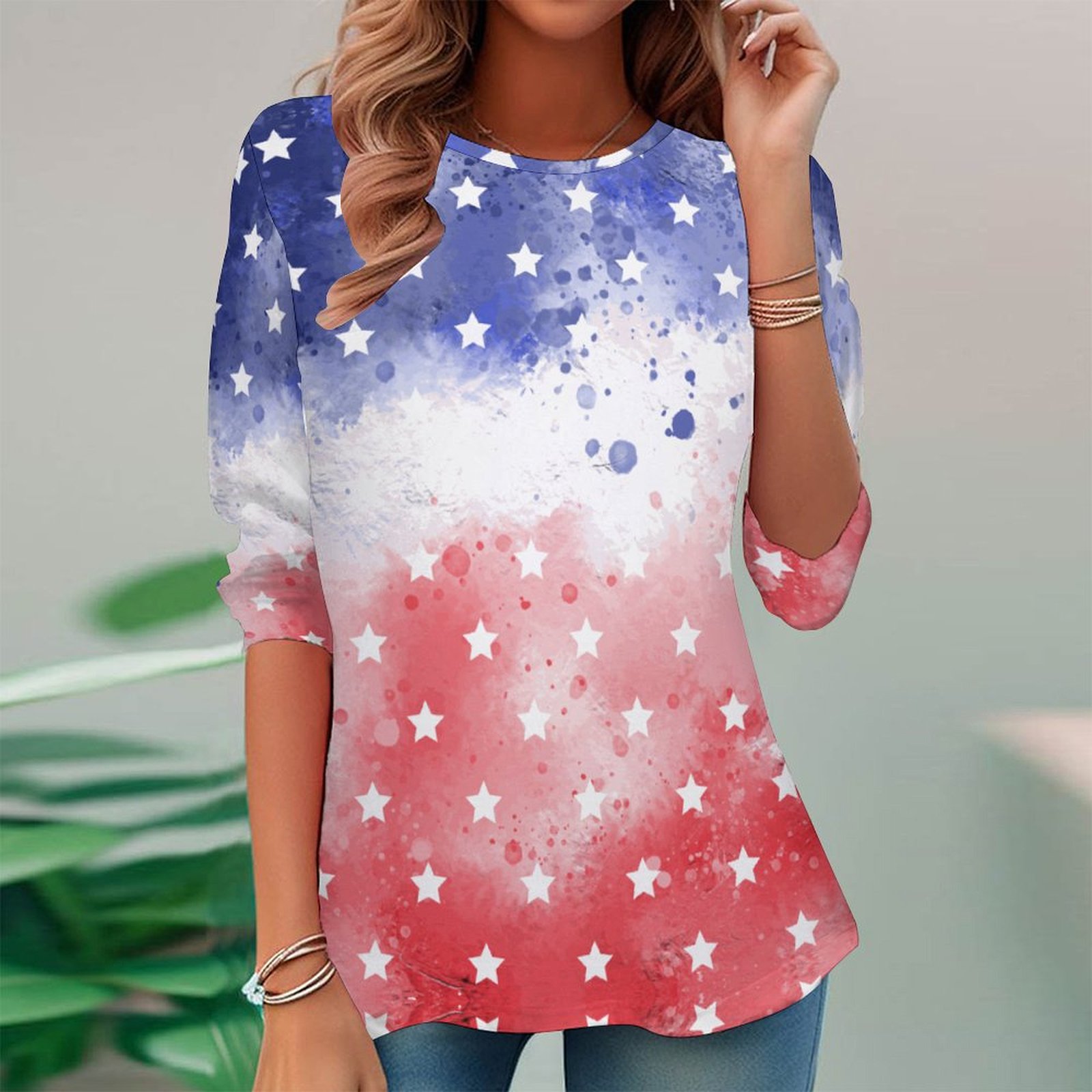 Women Long Sleeve V-neck Graphic Floral Printed Top