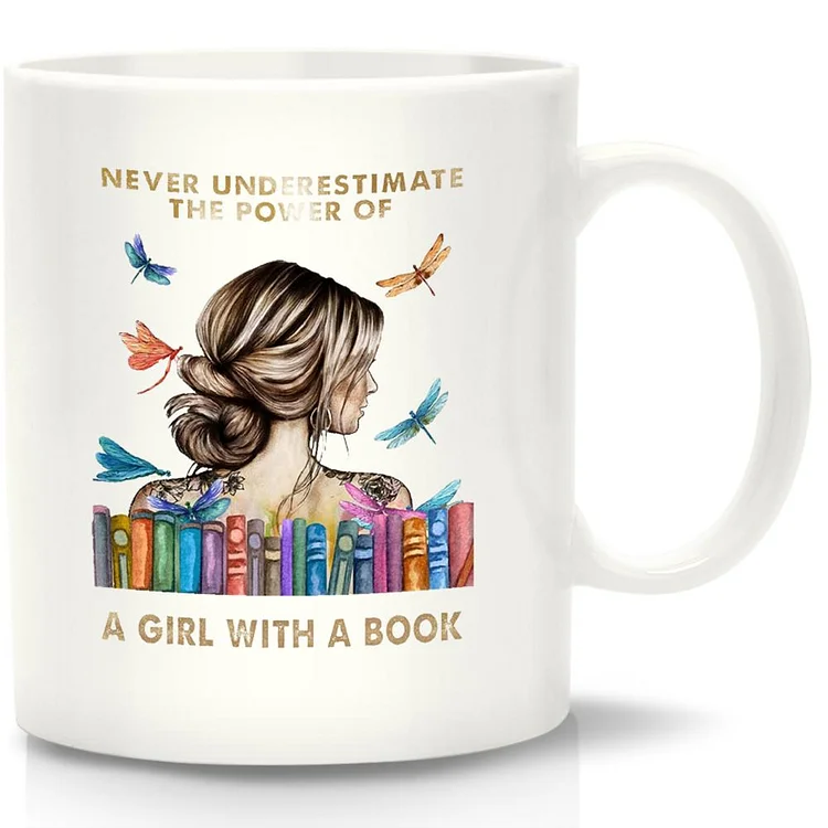 Never Underestimate The Power Of A Girl With A Book White Mug-Annaletters