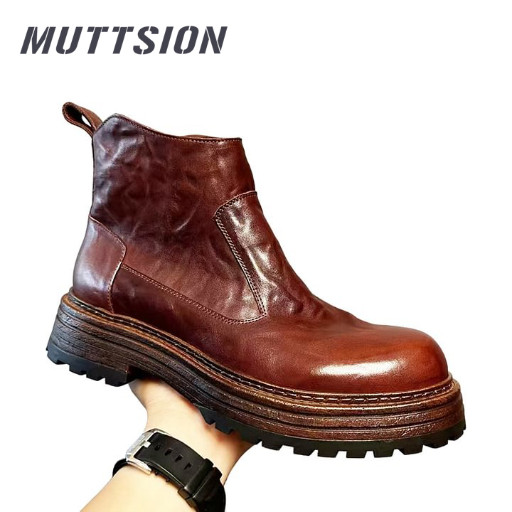 MUTTSION Handmade Retro Horsehide Zipper English Style Boots MUTTSION.COM MUTTSION