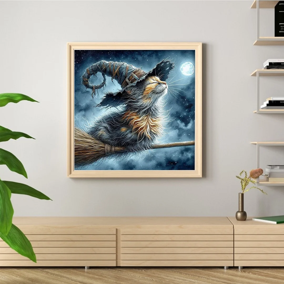 Magical Cat Full 14CT 2 Strands DIY Counted Cross Stitch Kits 40x40cm Embroidery Needlepoint Starter Kits for Adults Home Decor