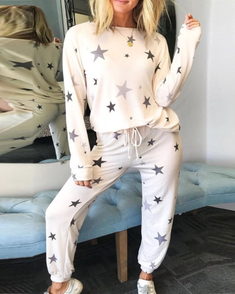 Casual Loose Print Long-sleeved Suit
