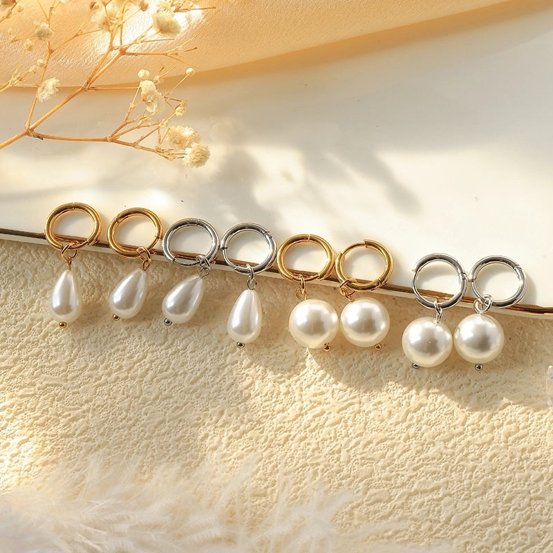 1 Pair Classical Cute Baroque Style Geometric 304 Stainless Steel Imitation Pearl 14K Gold Plated Drop Earrings