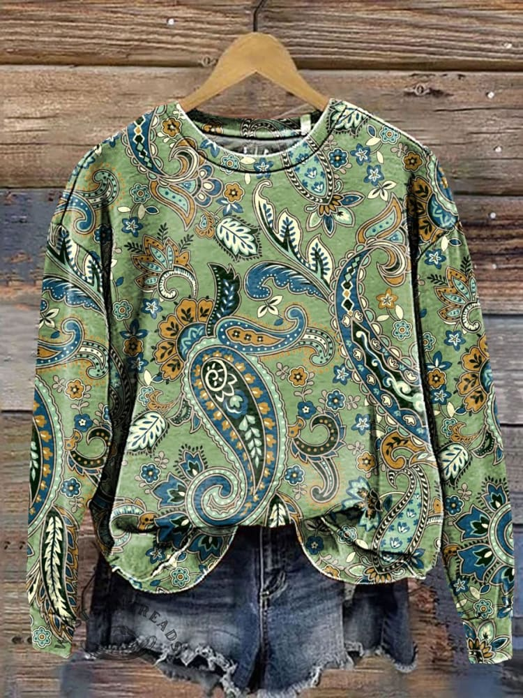 Women's Elegant Cashew Flower Pattern Casual Sweatshirt