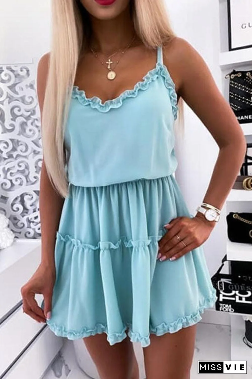Fashion Sweet Solid Sleeveless Dress