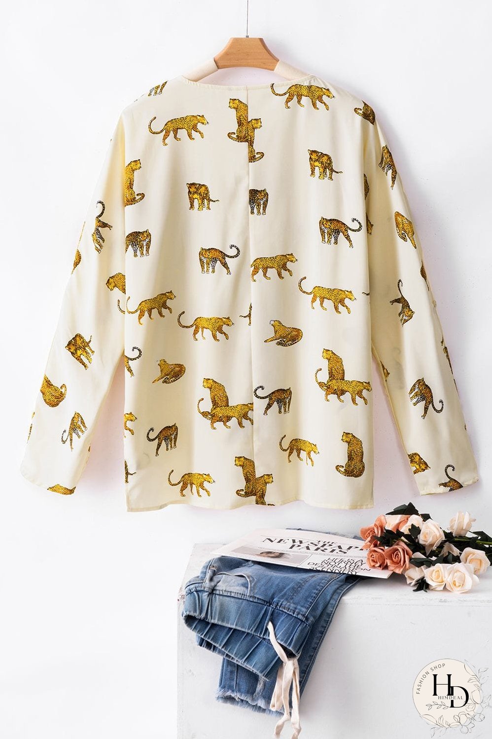 Tempting Printed Lapel Single-Breasted Long-Sleeved Blouse