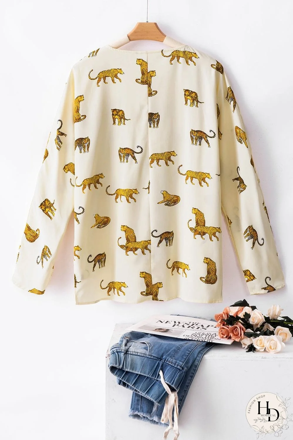 Tempting Printed Lapel Single-Breasted Long-Sleeved Blouse