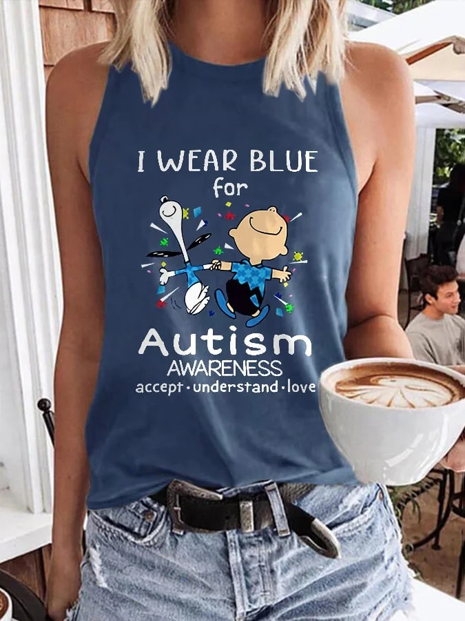 Autism Awareness I Wear Blue For Autism Print Tank Top