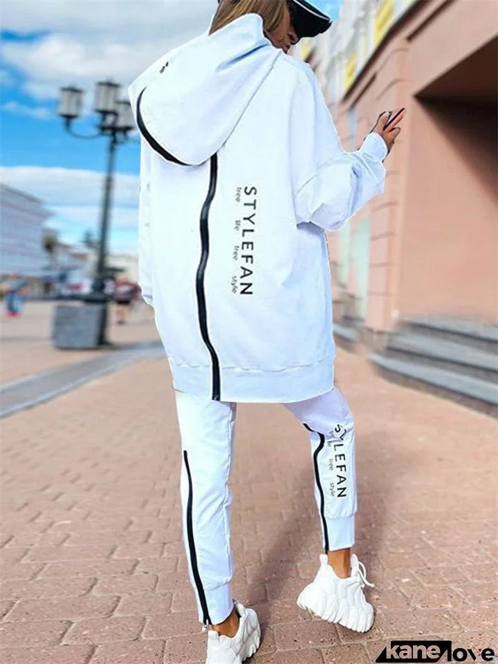 Women's Relaxed Letter Printed Zipper Two-piece Tracksuit