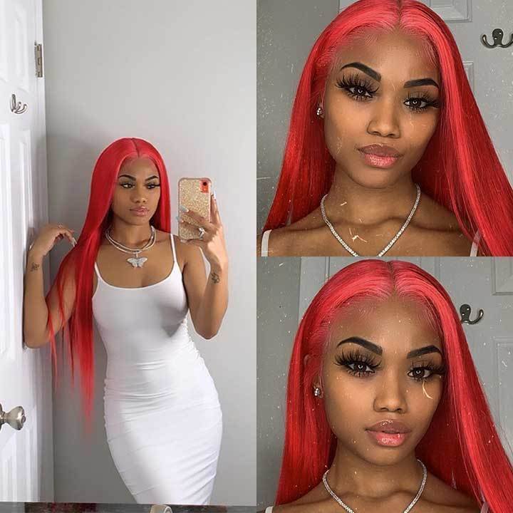 Zaesvini Hair® | Scarlet Red Straight Hair  Lace Front  Hair Wig Pre Plucked Zaesvini