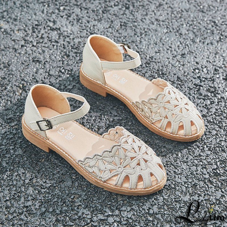 Retro Round Toe Sewing Buckle Sandals