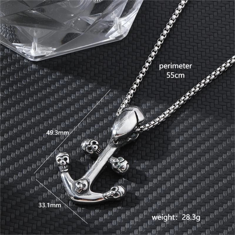 Hip-Hop Cross Anchor Skull Stainless Steel Carving Halloween Men’s Pendant Necklace