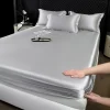 Simple solid color silk fitted sheet and pillowcase three-piece set