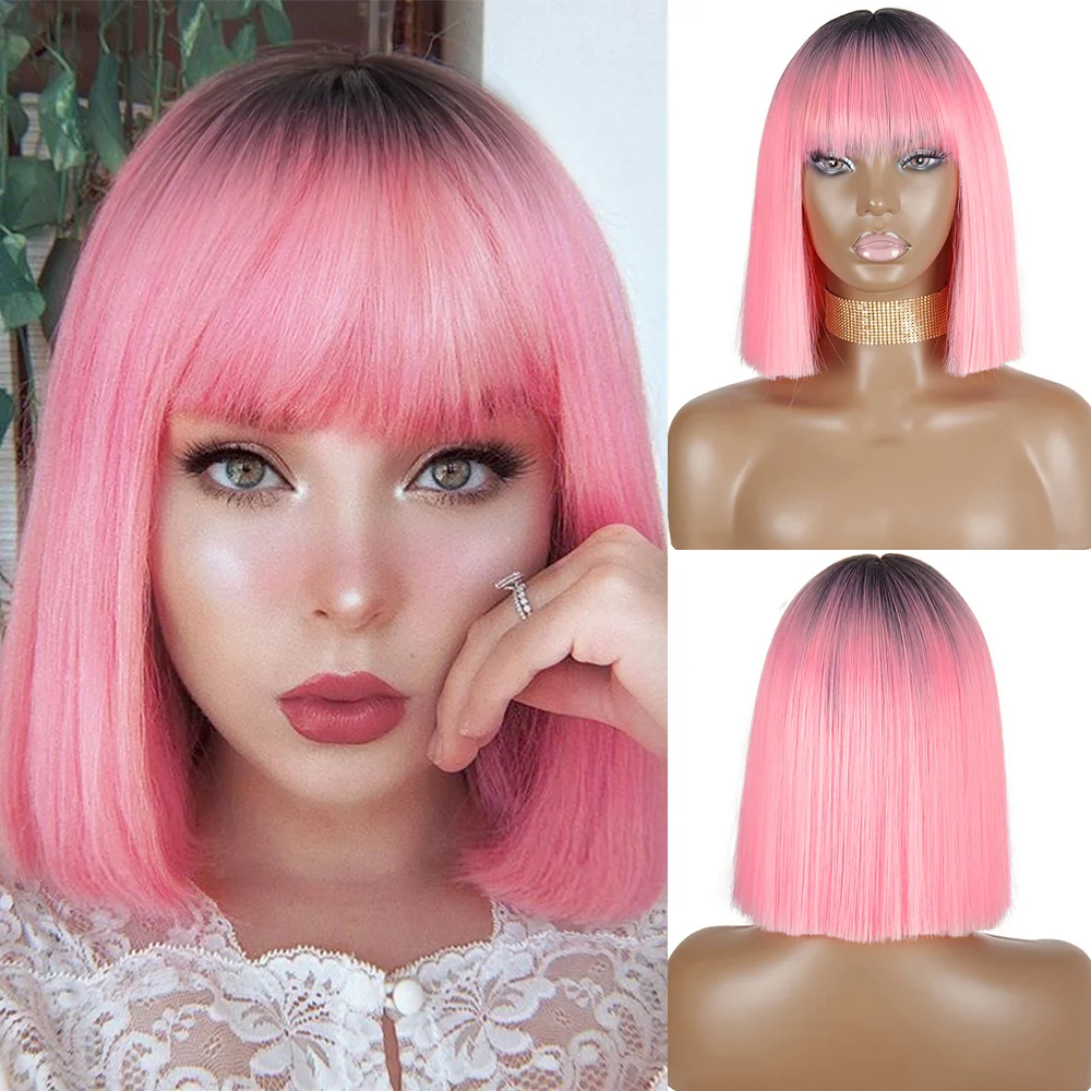Jewtribute Hair®|Bob Wigs Short Bob Straight Wig with Bangs for Women