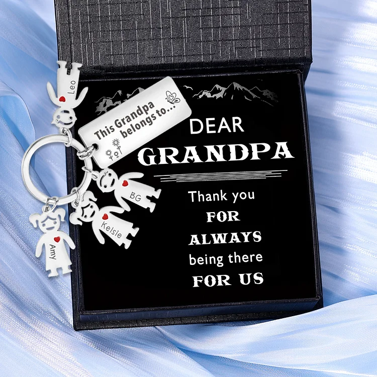This Grandpa Belongs To Keychain Personalized Family Keychain with 4 Kid Charms Engrave 4 Names