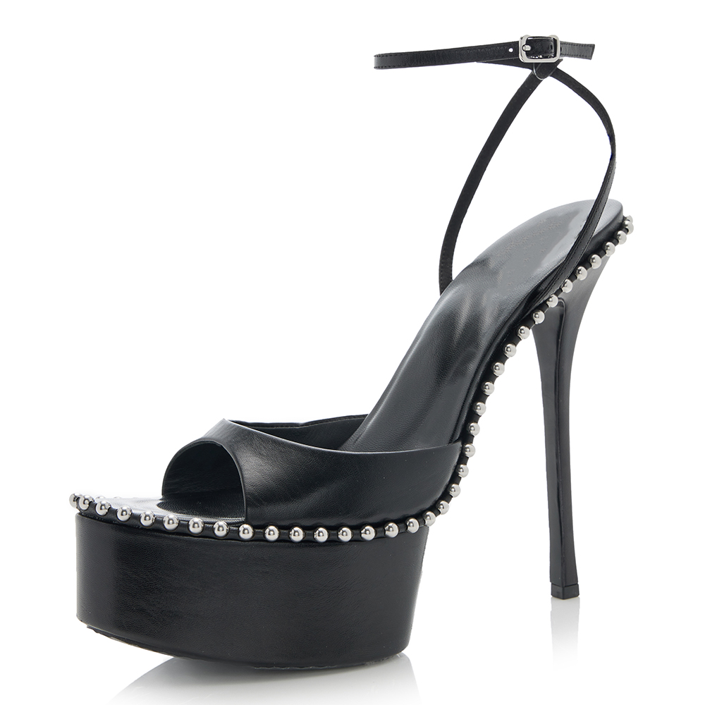 Black Open Toe Stiletto Heel Ankle Strap Platform Sandals Nicepairs