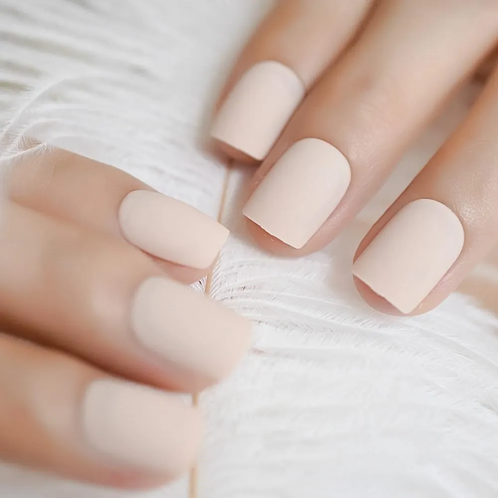 Pink Nude White French Fake Nails Squoval Square UV Gel False Press on Nails for Girl Full Cover Wear Finger Nail Art Tips 1123-Nail Inspo