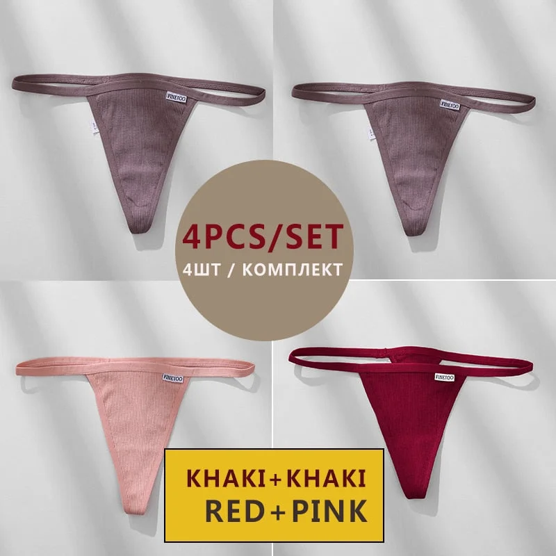 FINETOO 4PCS/Set Cotton Women Panties Woman Thong G-string Underwear Pantys Sexy Low Waist Underpant For Ladies Lingerie Female