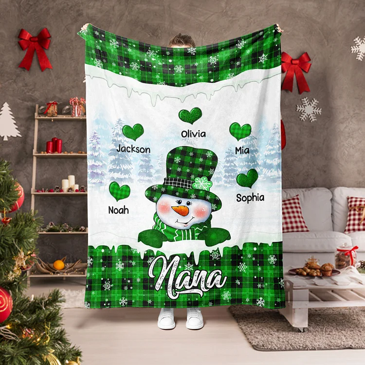 Personalized Christmas Nana Snowman Blanket|BKKid229[personalized name blankets][custom name blankets]