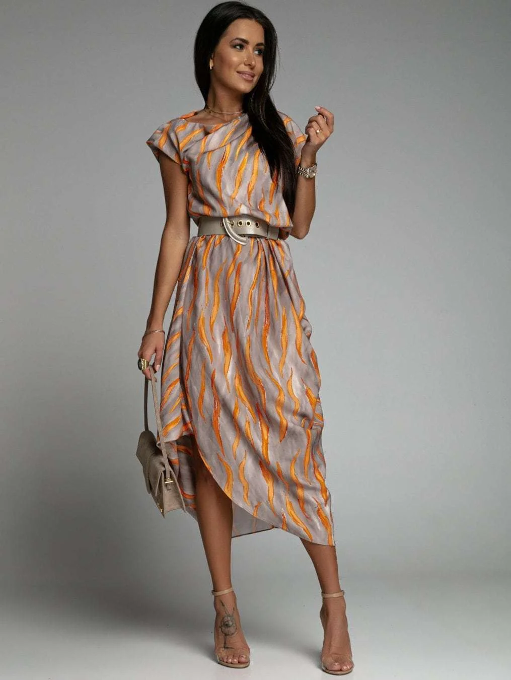 Fashion Women's Dress Personalized Street Print Off Shoulder Asymmetric Dress
