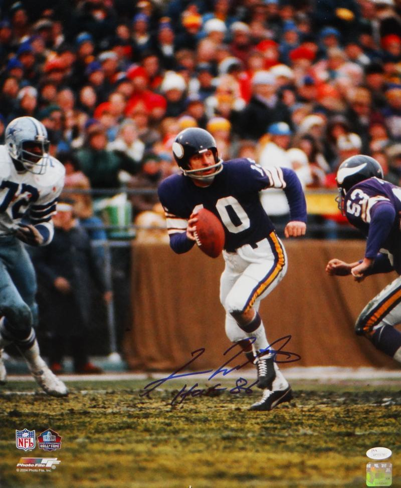 Fran Tarkenton Signed Vikings 16x20 PF Photo Poster painting Rolling Out w/ HOF- JSA W *Across