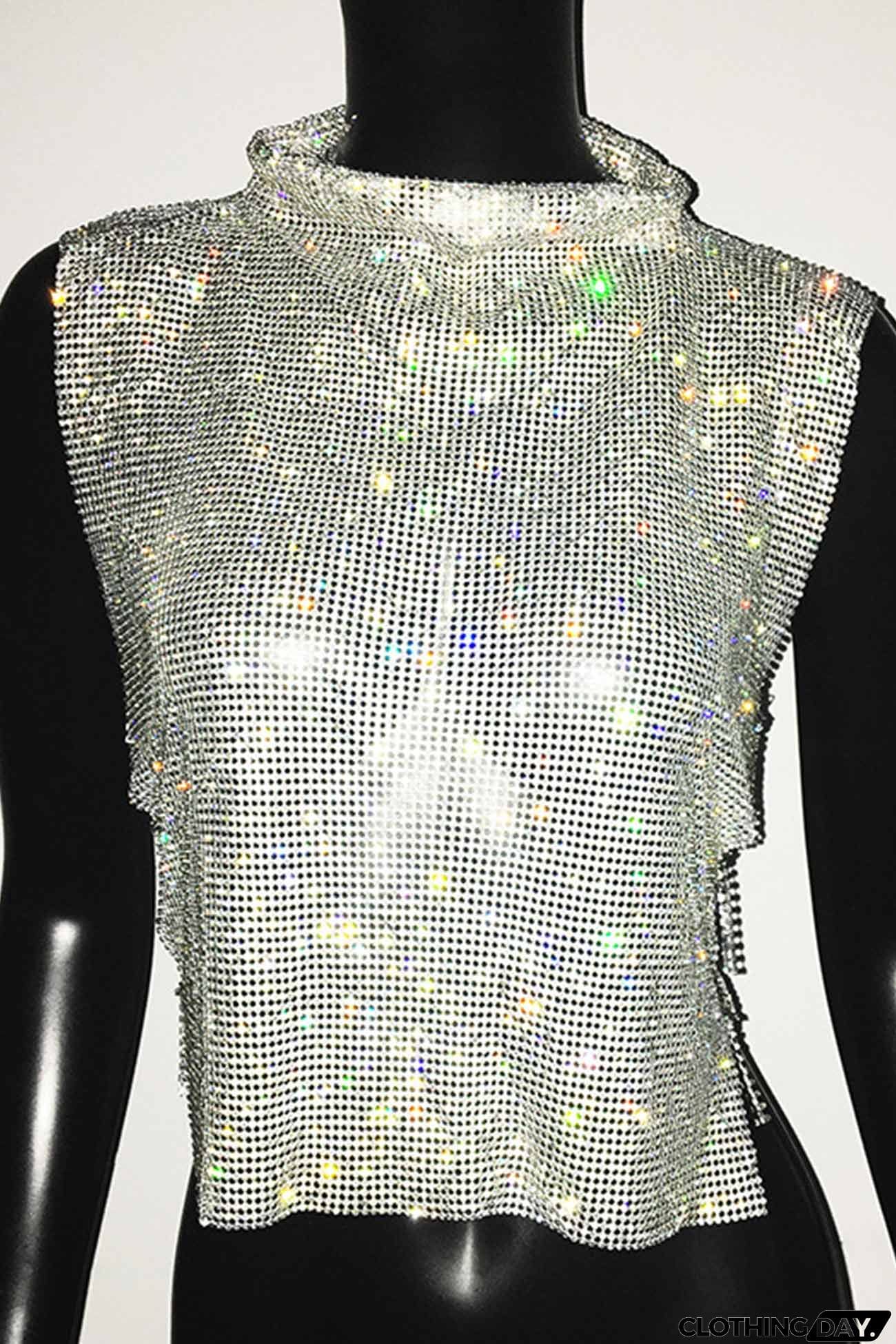 Rhinestone Mock Neck Tank Top