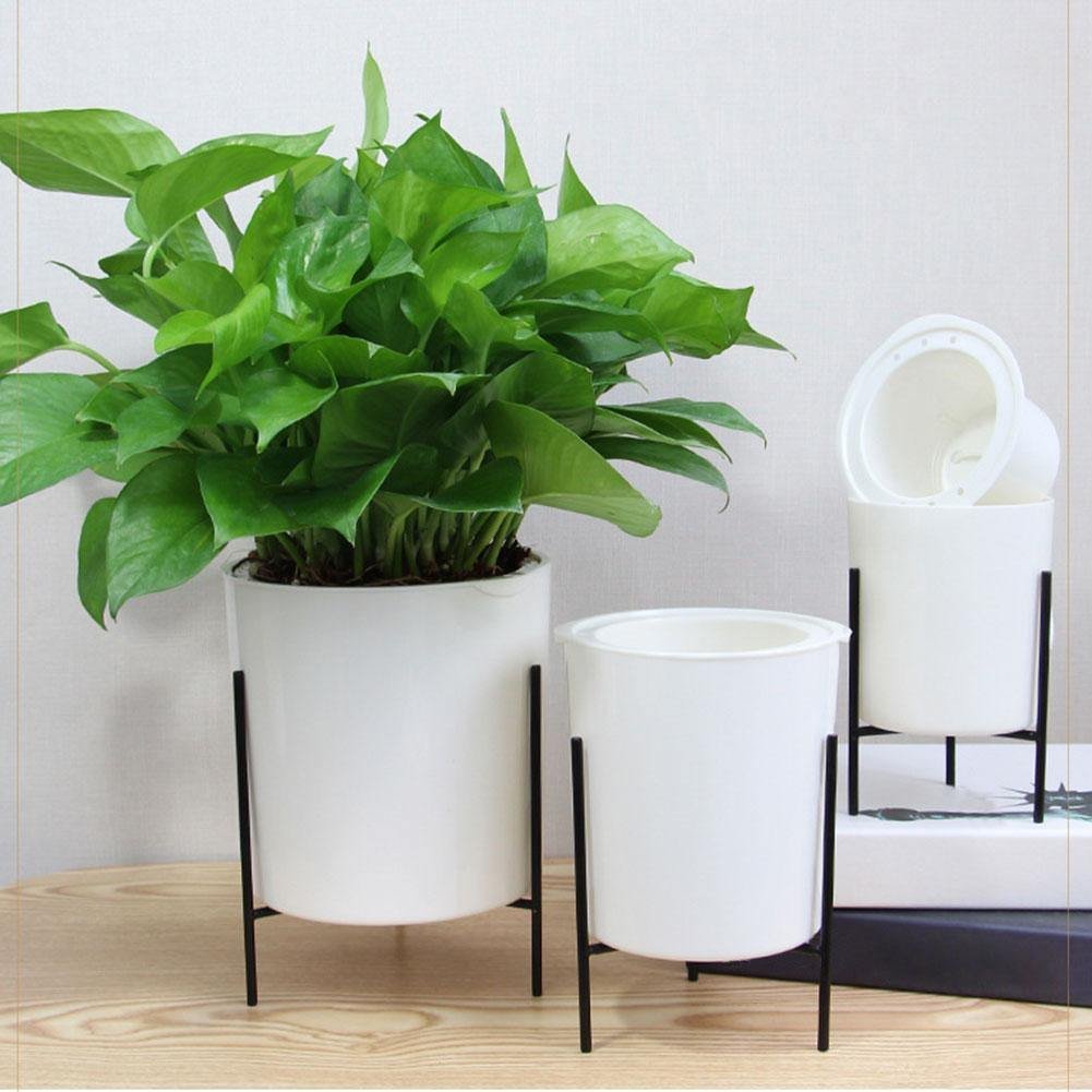 Self-Watering Planter with Iron Plant Stand