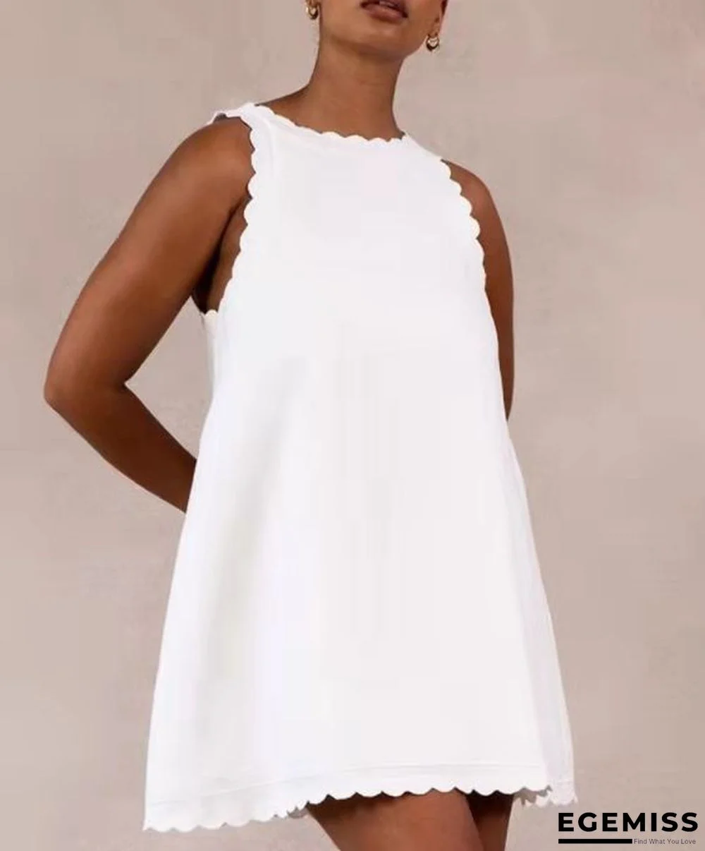 Casual Cotton And Linen Solid Color Embroidered Flounces Women's Dress White Dresses | EGEMISS