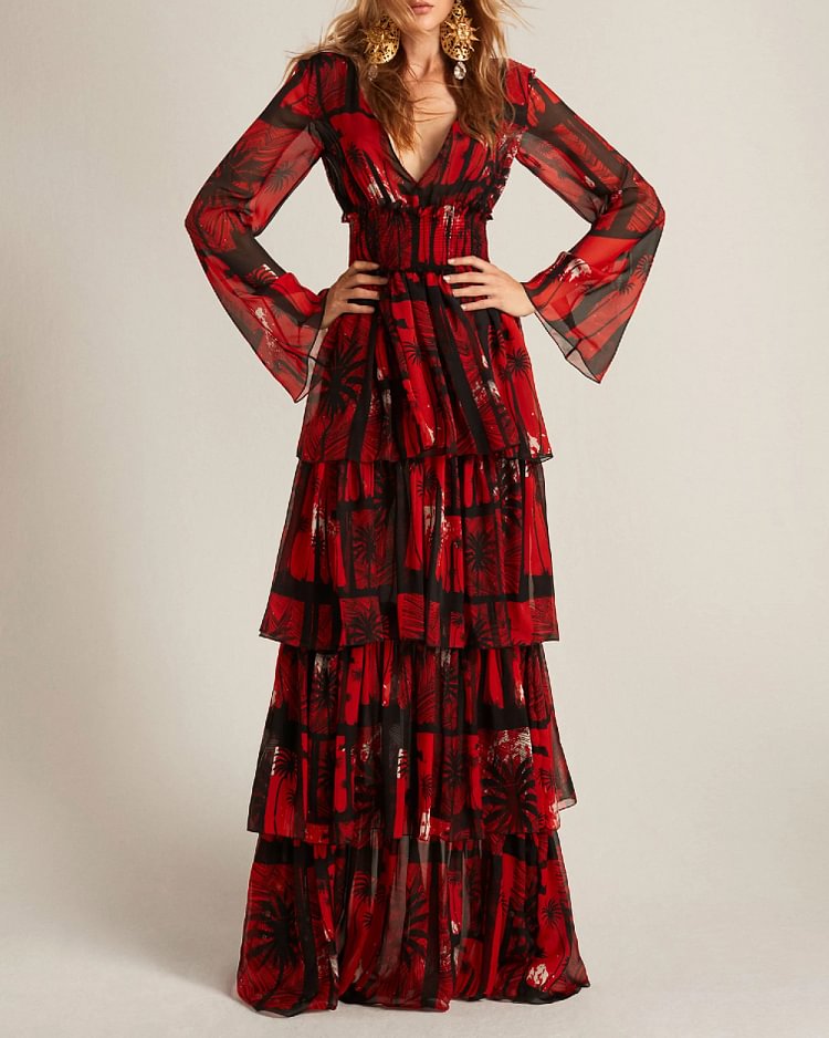 Floral Print Ruffle Long Sleeve Dress