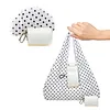 Polka Dot Nylon Storage Shoulder Bag with Key Ring Expandable Keychain Tote Bag Large Capacity Stylish Foldable Tote Handbag for Shopping Travel Commute