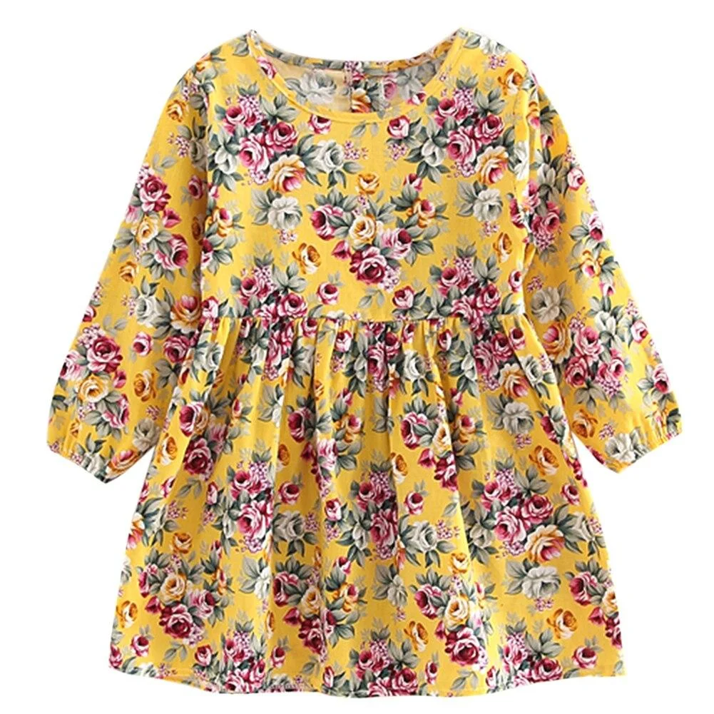 Summer Baby Kids Dresses Children Girls Long Sleeve Floral Princess Dress Spring Summer Dress Baby Girls Clothes dress for girl