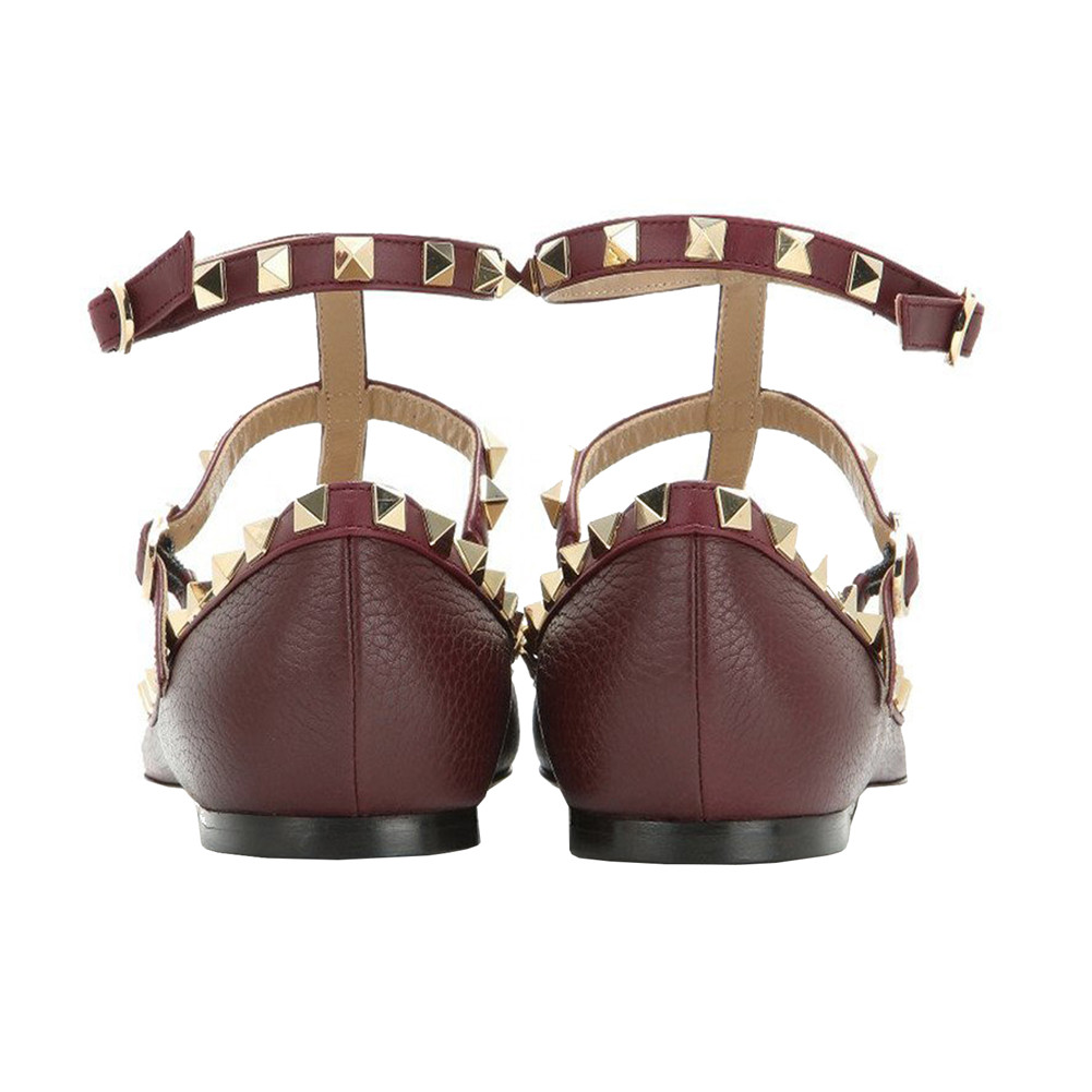 Women's Flats Rivets Rockstud Daily Pointed Toe Ballet Wine Lichee Pattern Shoes-vocosishoes