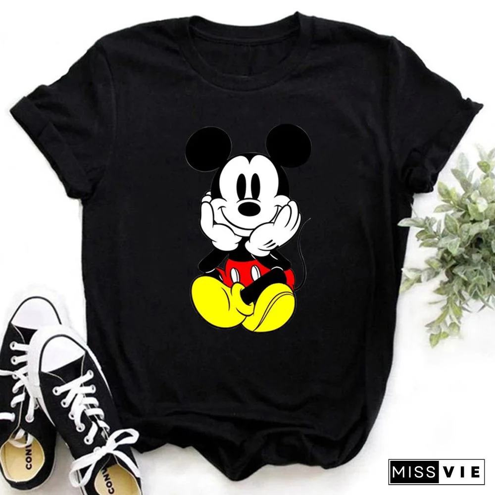 Women's Clothing Summer Mickey Minnie Mouse Disney Short Sleeve T-shirtsFor Girls Funny Fashion Streetwear Woman Shirt