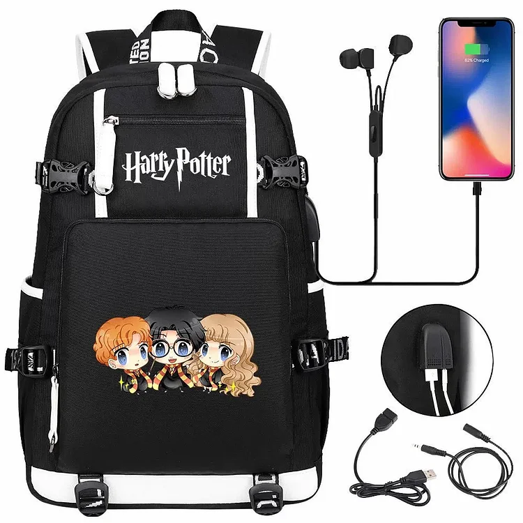 Mayoulove Harry Potter Cartoon USB Charging Backpack School NoteBook Laptop Travel Bags-Mayoulove