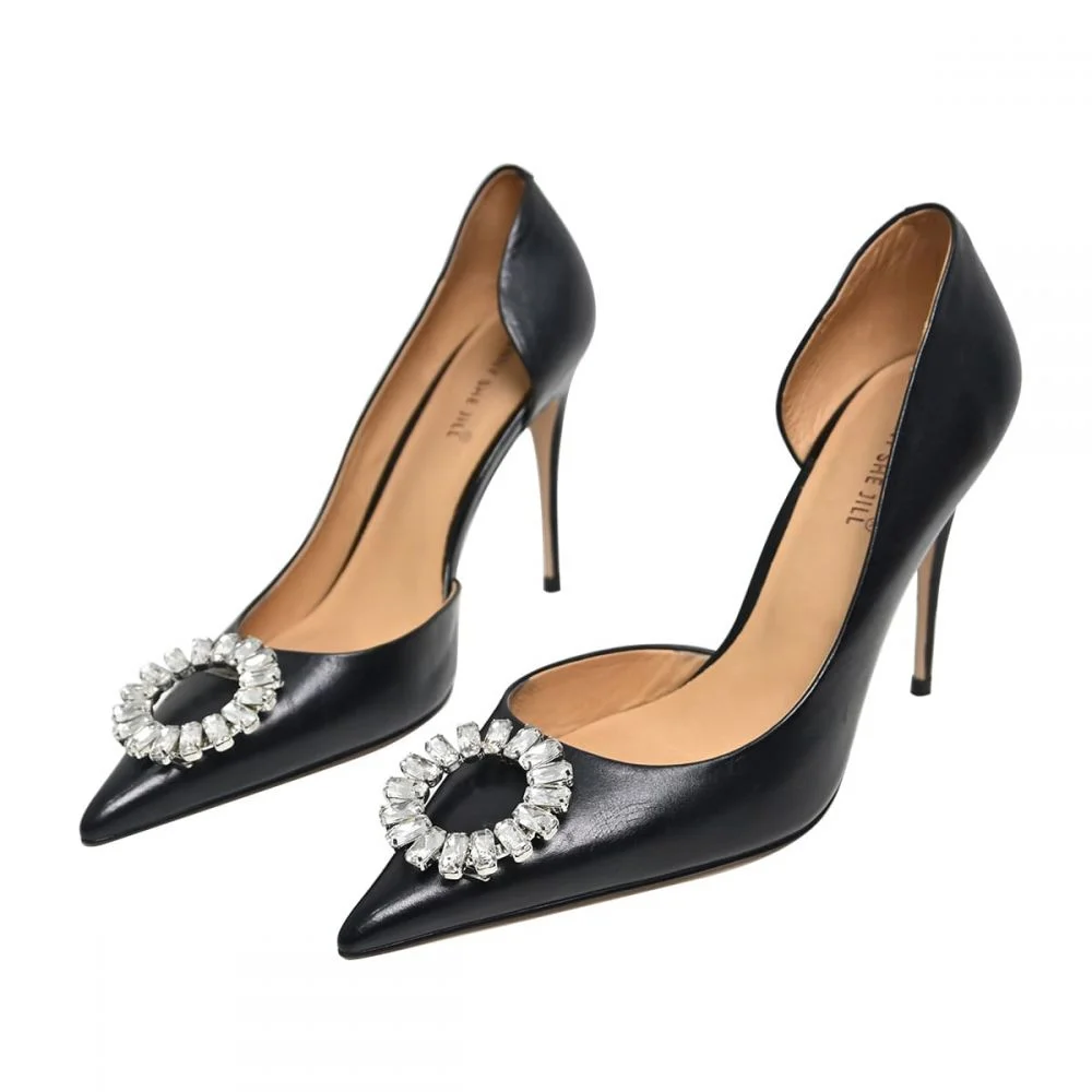 Rhinestone Heels D'orsay Pumps Pointed Toe Stiletto Heels Nicepairs