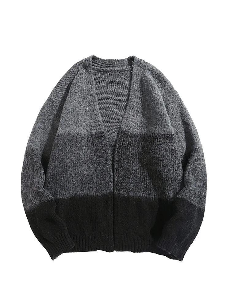Demandernyc Autumn Winter Gradient Color Sweater Cardigan Men/Women V-neck Korean Style Niche Personality Loose Casual Couple Knitted Jacket