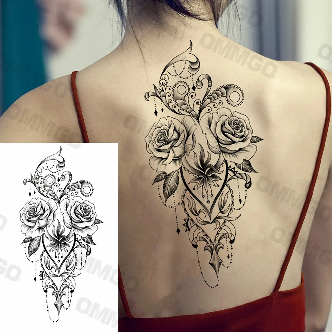 Sdrawing Rose Flower Skeleton Temporary Tattoos For Women Adult Girl Lion Tiger Crown Fake Tattoo Body Art Painting Tatoo Decal