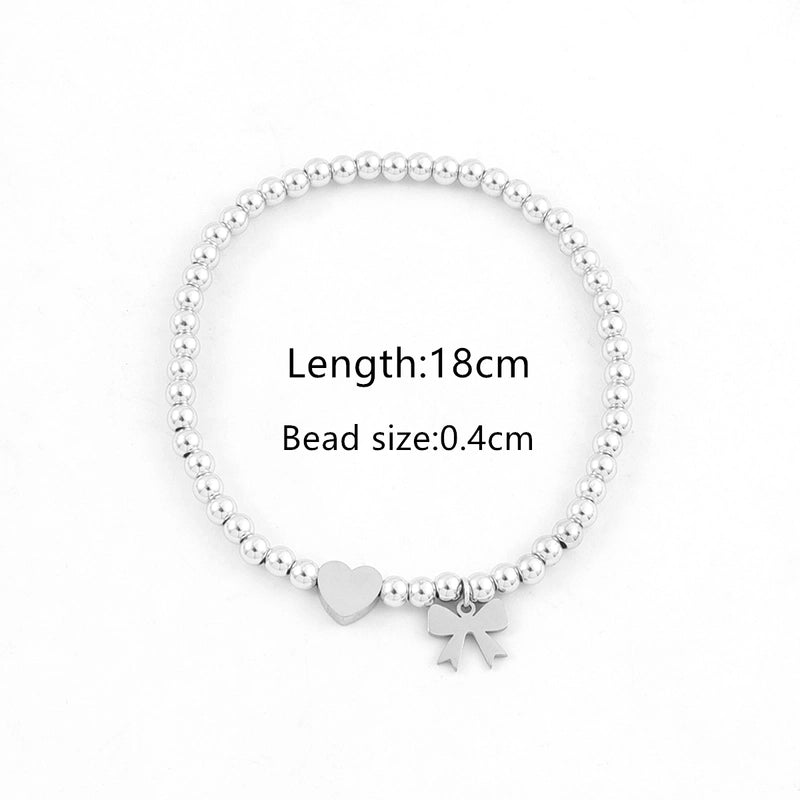 Elegant Minimalist Classic Style Heart Shape Bow Knot 304 Stainless Steel Copper Beaded Chain Bracelets In Bulk