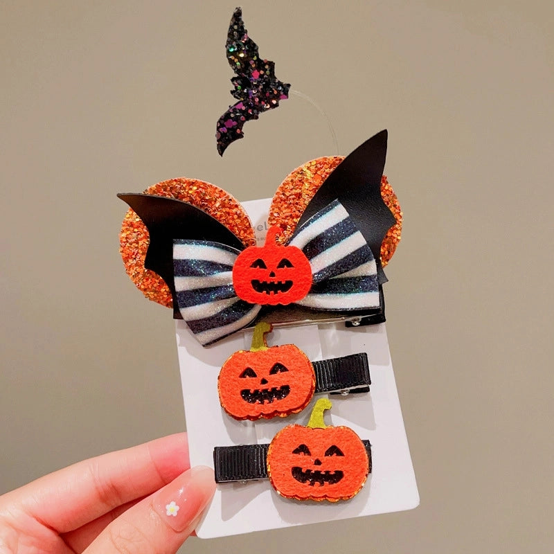 Halloween Cute Funny Women’s Pumpkin Cat Bow Knot Hair Clip