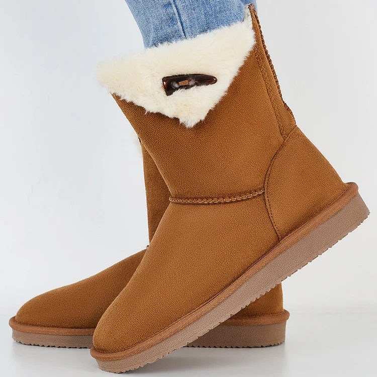 Winter Snow Boots Mid Calf Warm Fur Lined Boots Slip on Booties