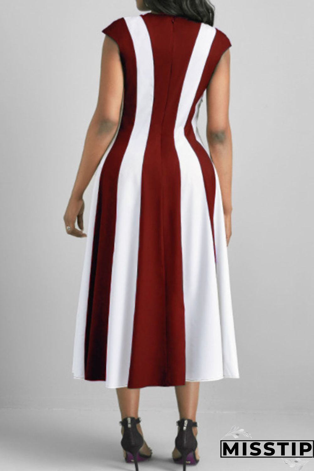 Black Casual Striped Print Patchwork O Neck A Line Dresses