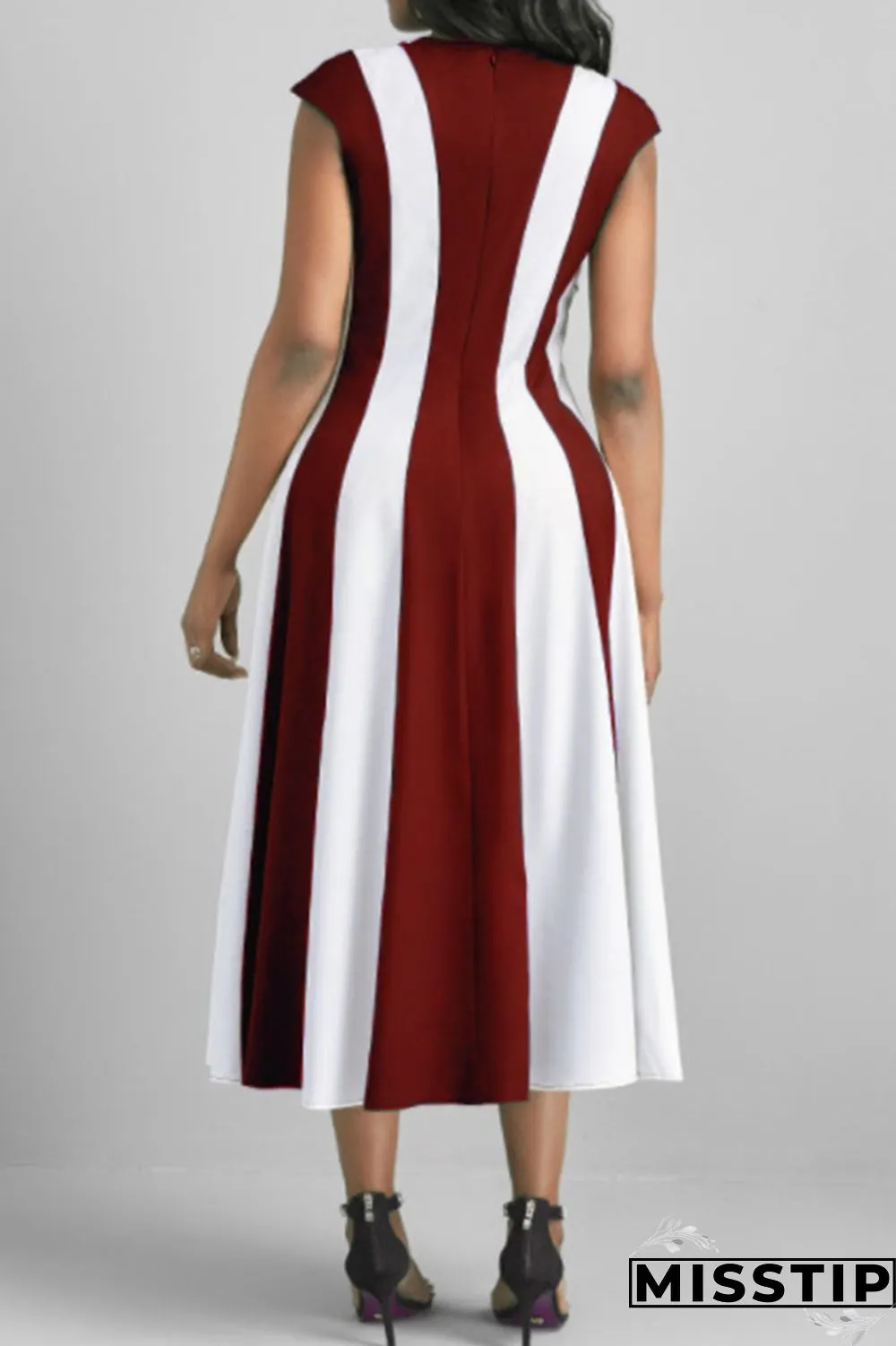 Black Casual Striped Print Patchwork O Neck A Line Dresses