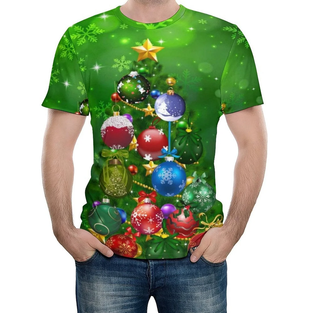 Aonga Halloween Unisex Funny Christmas Tree Short Sleeve T-Shirts Men Fashion 3D Print Celebrate The Holidays T-Shirt Interesting Christmas Gift