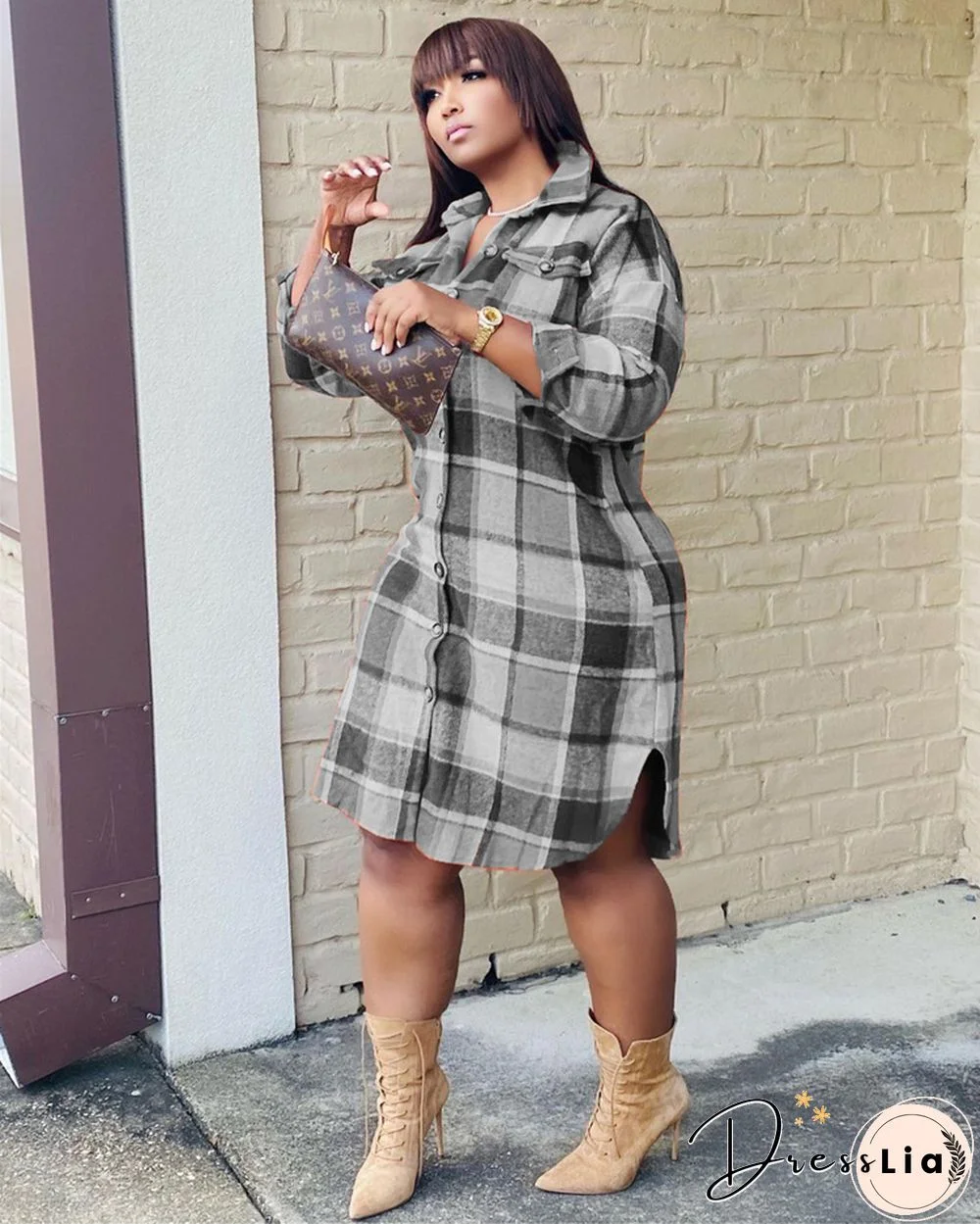 Classic Plaid Shirt Woolen Long Coat